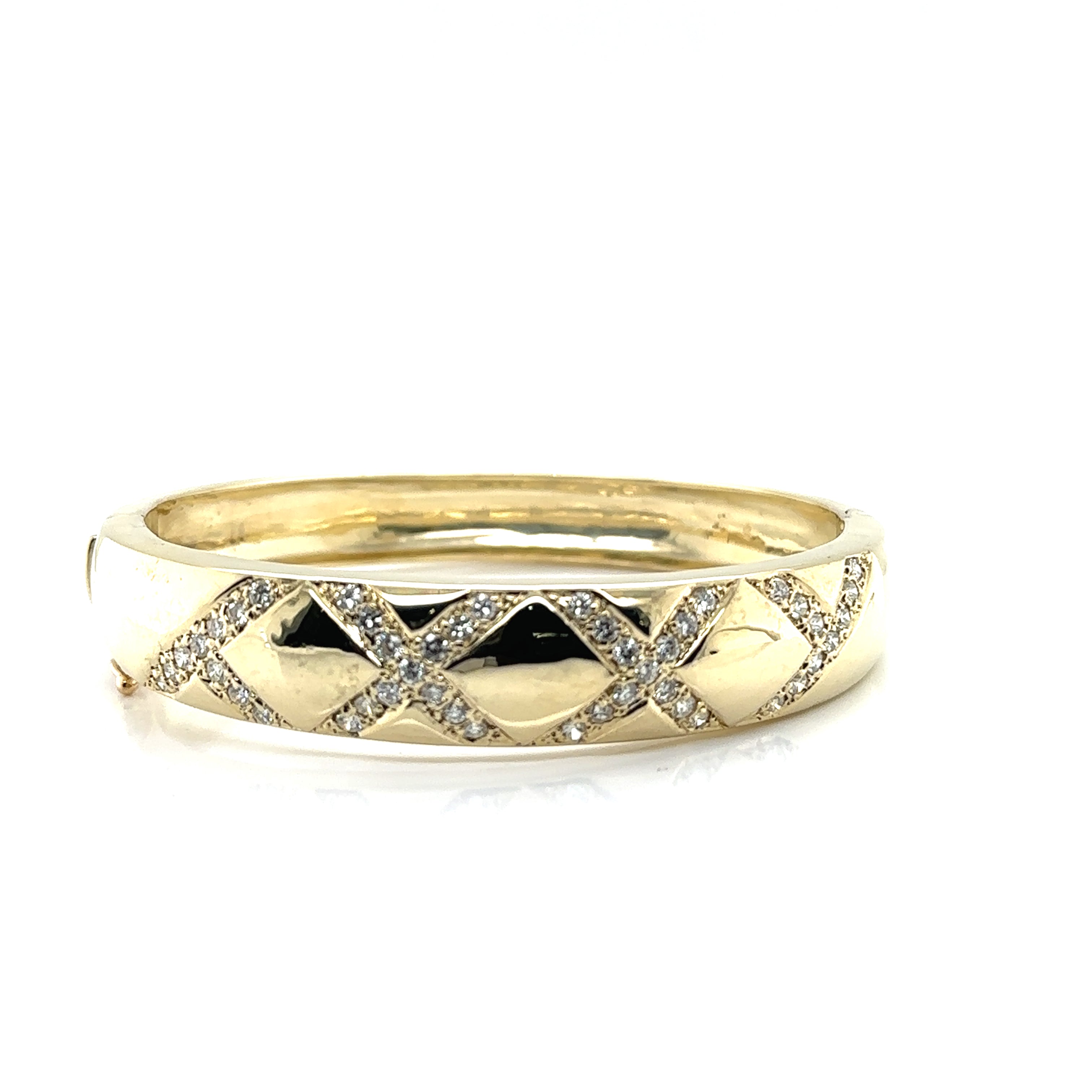 14KY Diamond "X" Bangle Bracelet