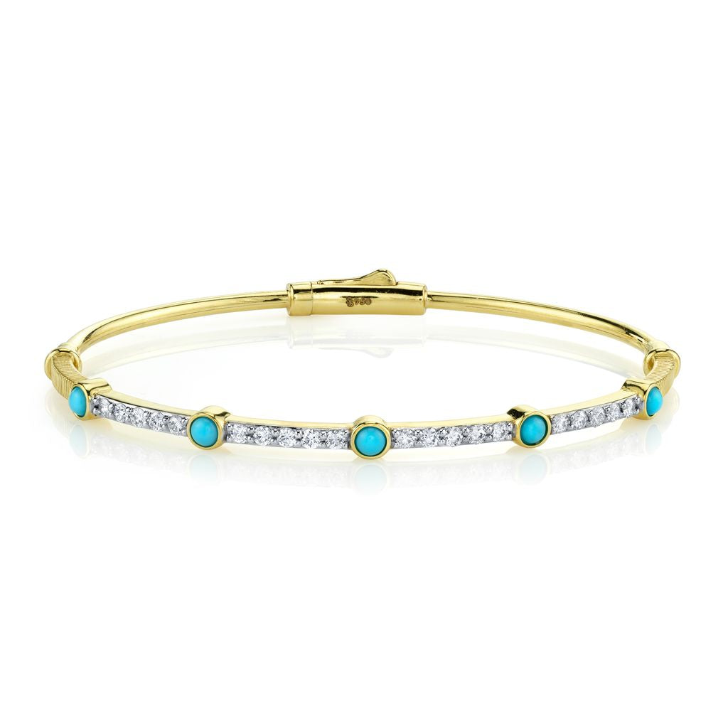 18KY Turquoise And Diamond Bangle