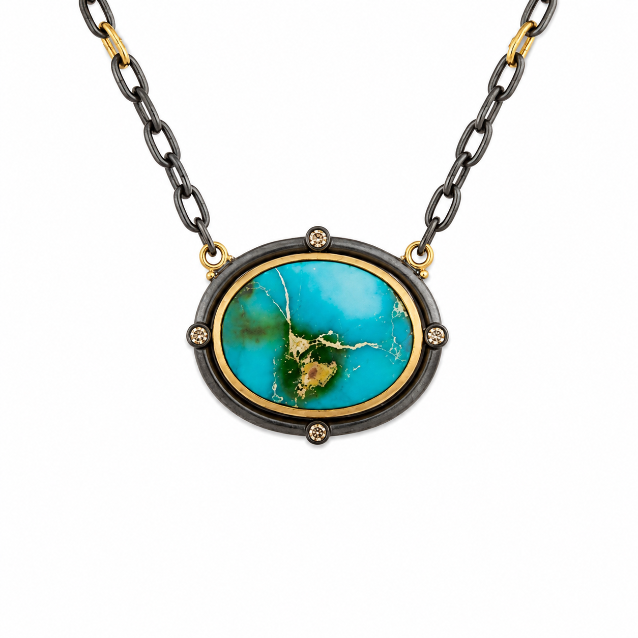 SS/24KY Lika Behar Sonoran Sunshine Turquoise and Diamonds One of a Kind Necklace