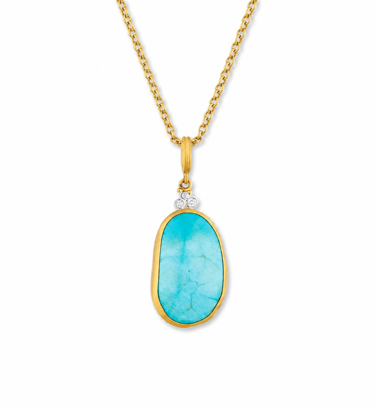 24KY/SS Lika Behar Lagoon Kingman Turqouise and Diamond Pendant