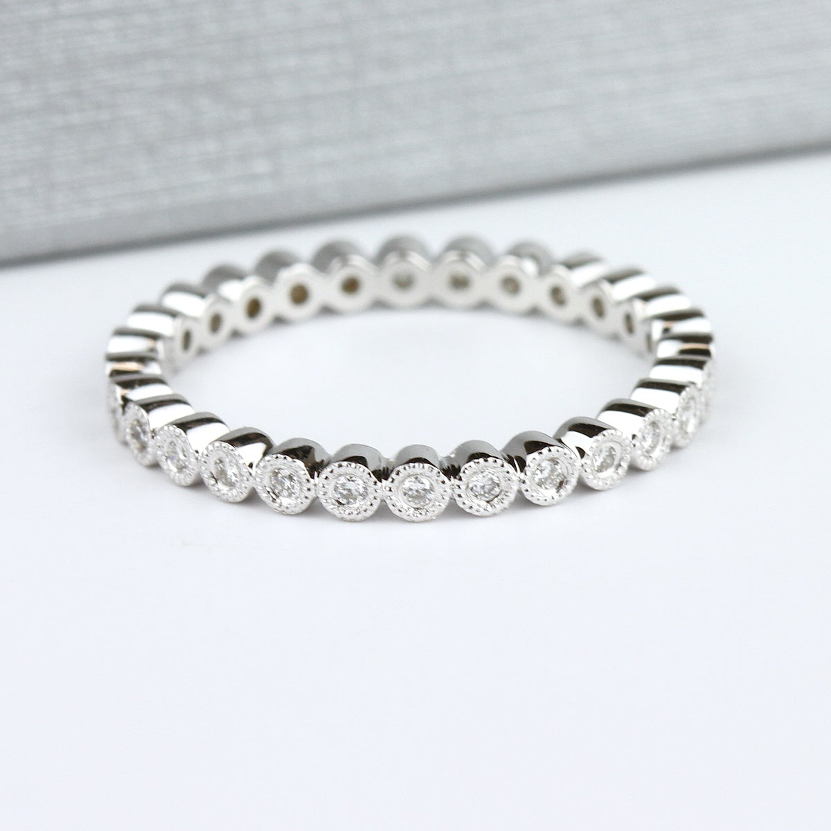 18KW Parade Milgrain Eternity Band with Diamonds
