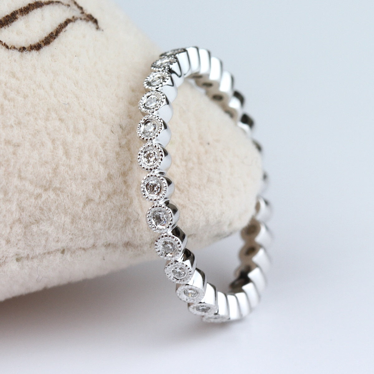 18KW Parade Milgrain Eternity Band with Diamonds