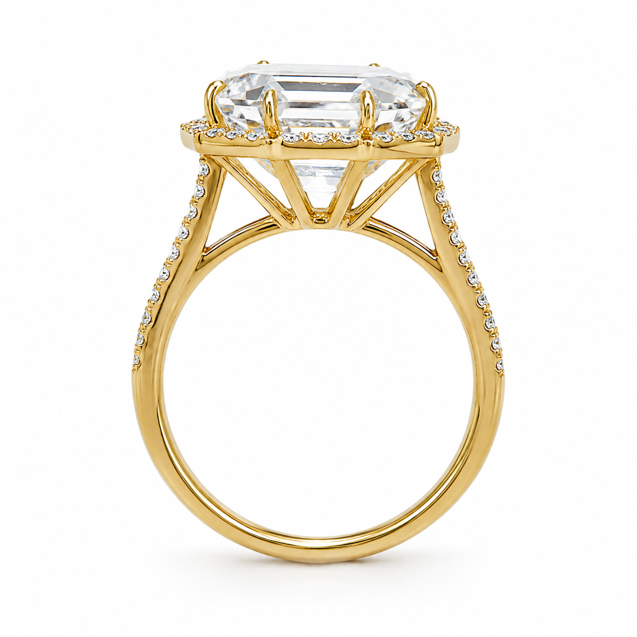 14KY Asscher Cut White Topaz Cocktail Ring with Diamond Accent