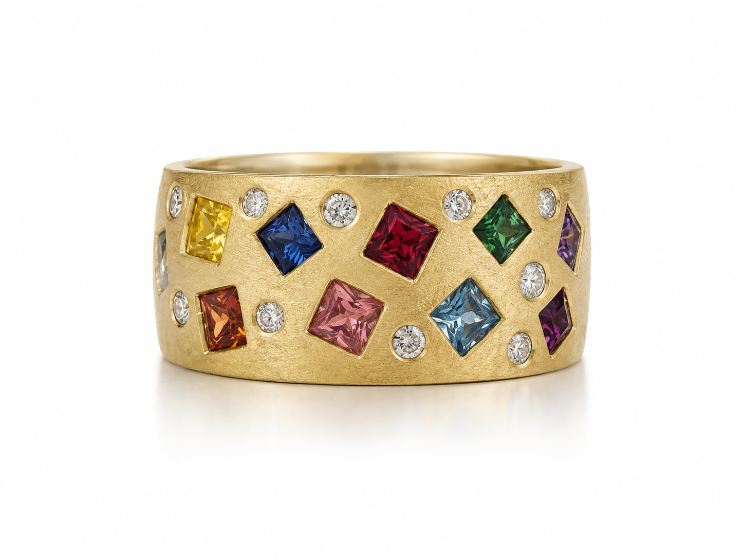 14KY Rainbow Diamond and Sapphire Cigar Band