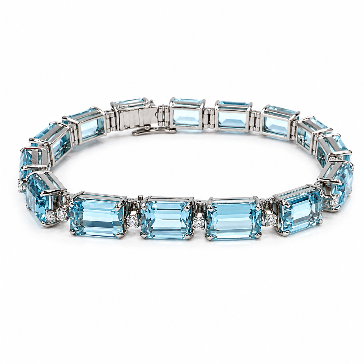 18KW Estate Aquamarine Tennis Bracelet with Diamond Accents