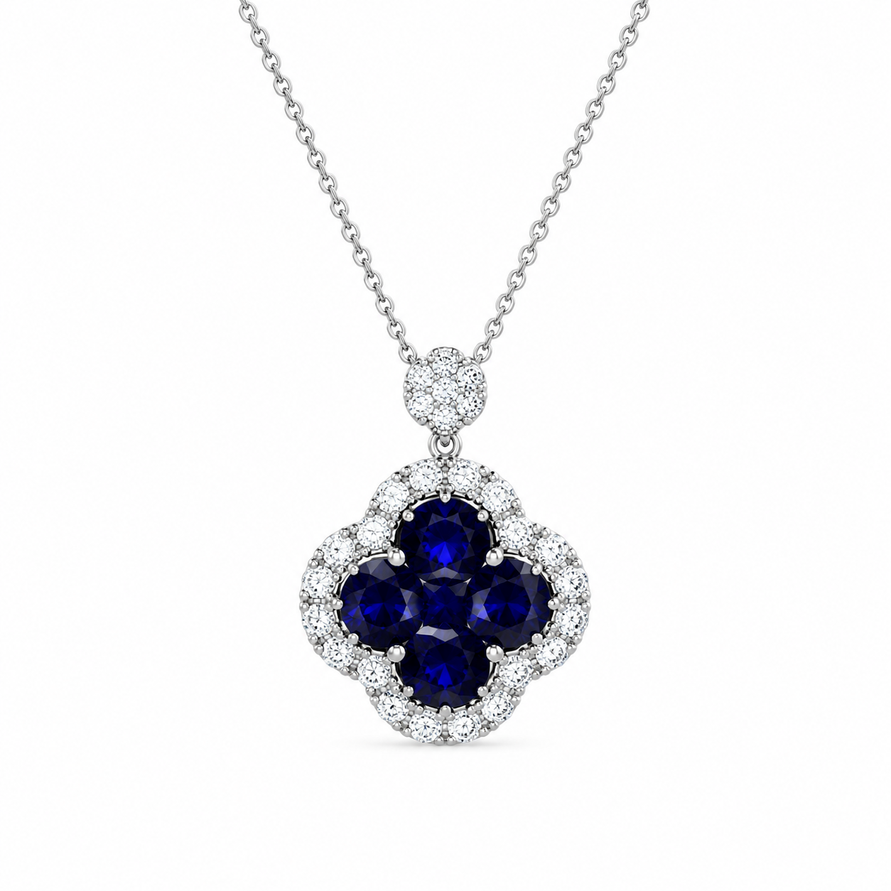 18KW Parade Cluster Sapphire Pendant with Diamond Accent