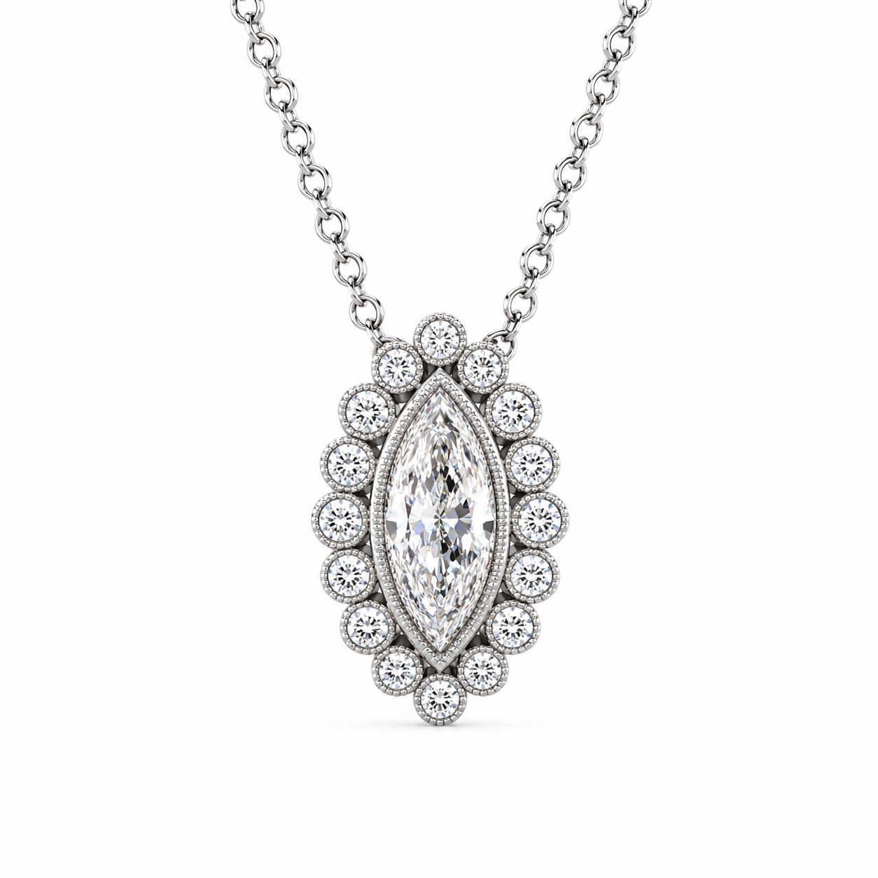 14KW Williams Signature Marquise Diamond Pendant with Bezel Halo