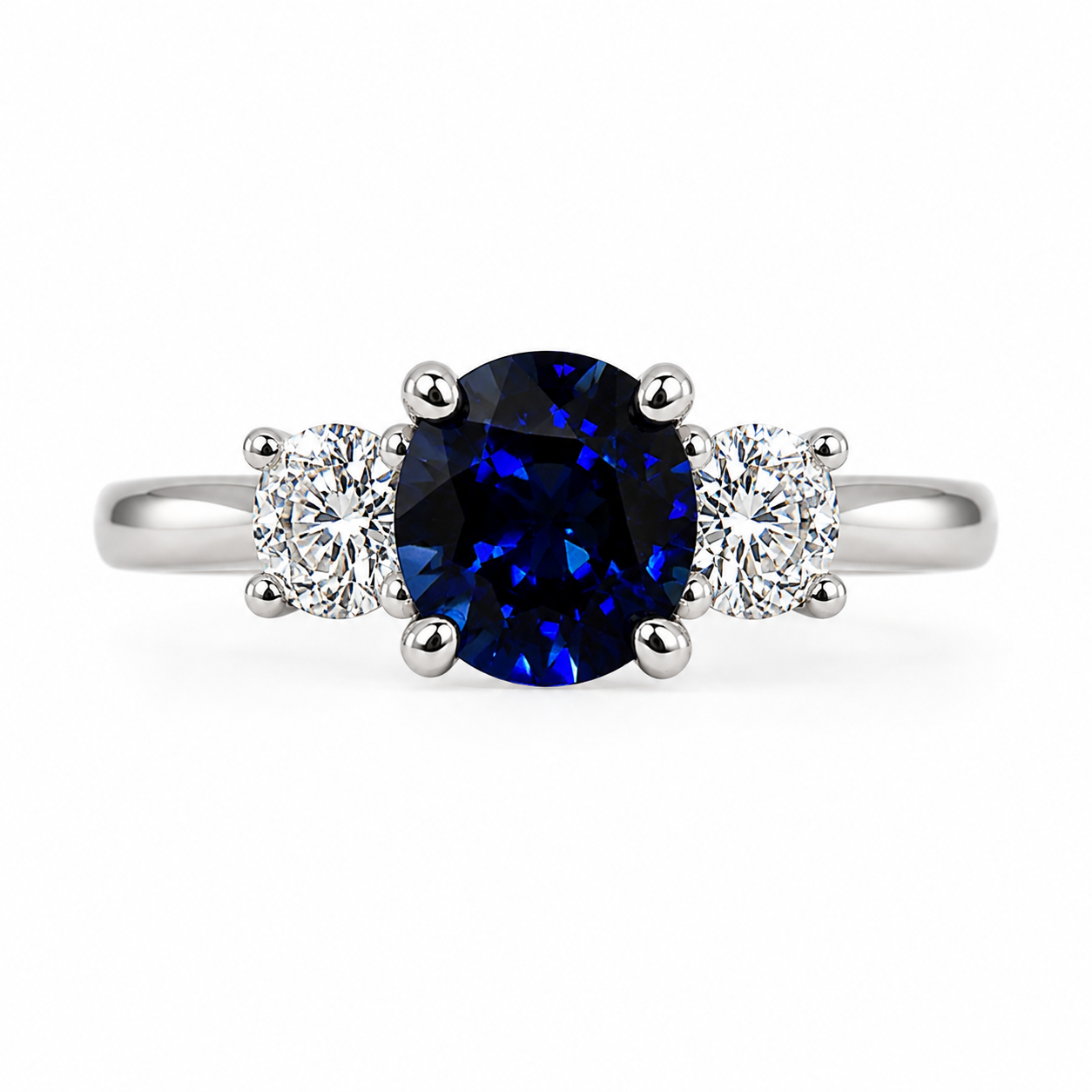 18KW Williams Signature Blue Sapphire and Diamond Three Stone Ring