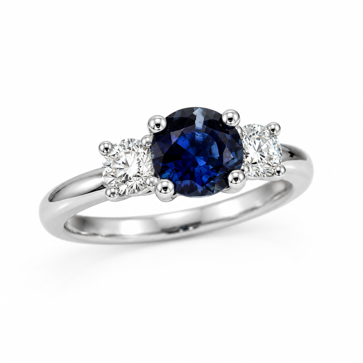 18KW Williams Signature Blue Sapphire and Diamond Three Stone Ring