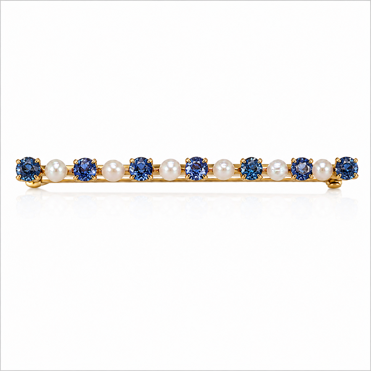 14KY Estate Montana Sapphire and Pearl Bar Pin