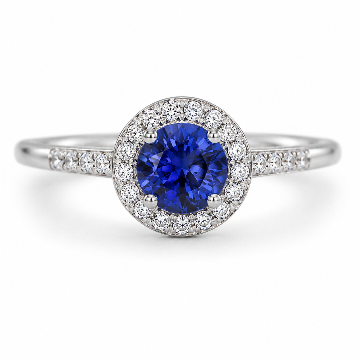 14KW Williams Signature Blue Sapphire Ring with Diamond Halo