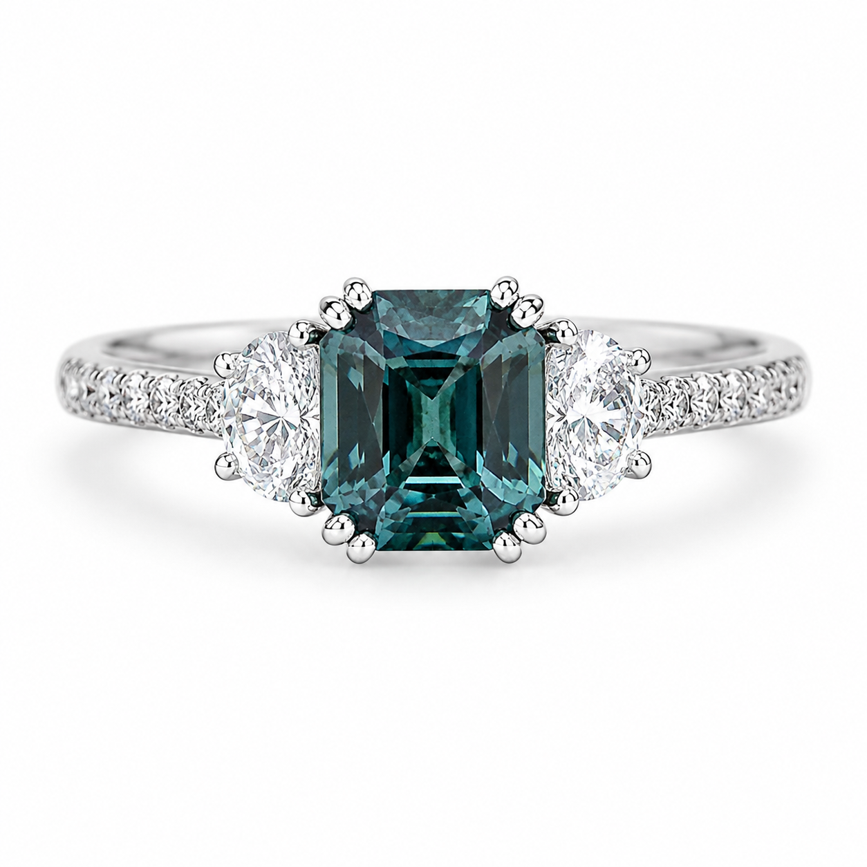 Platinum Williams Signature Teal Sapphire Three Stone Ring