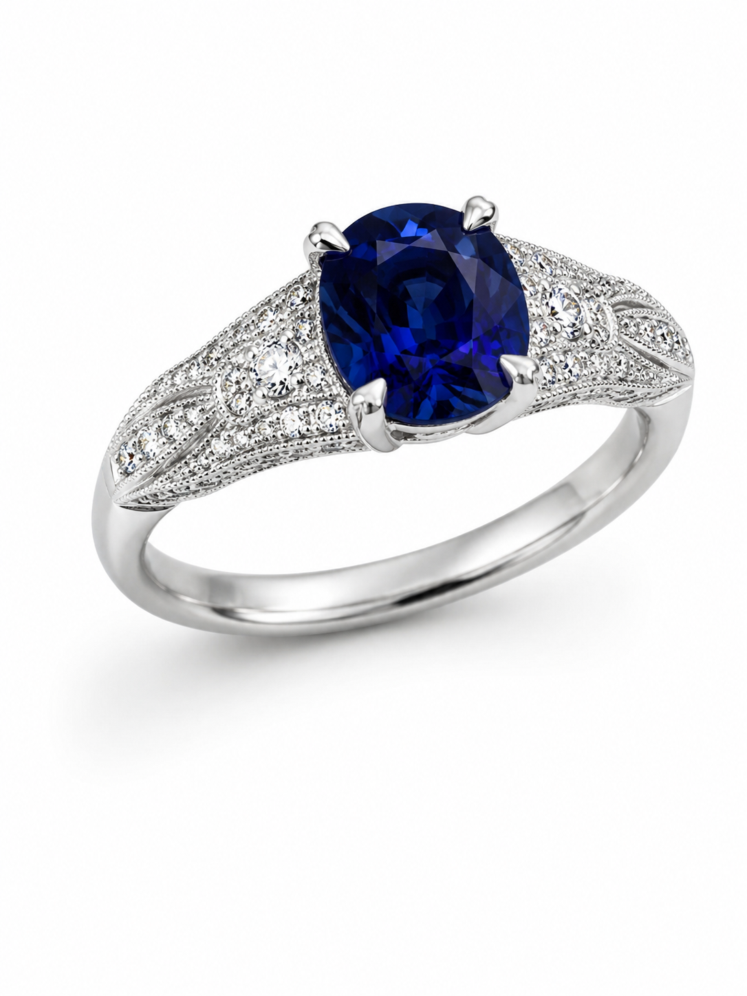 14KW Williams Signature Blue Sapphire Antique-Inspired Ring