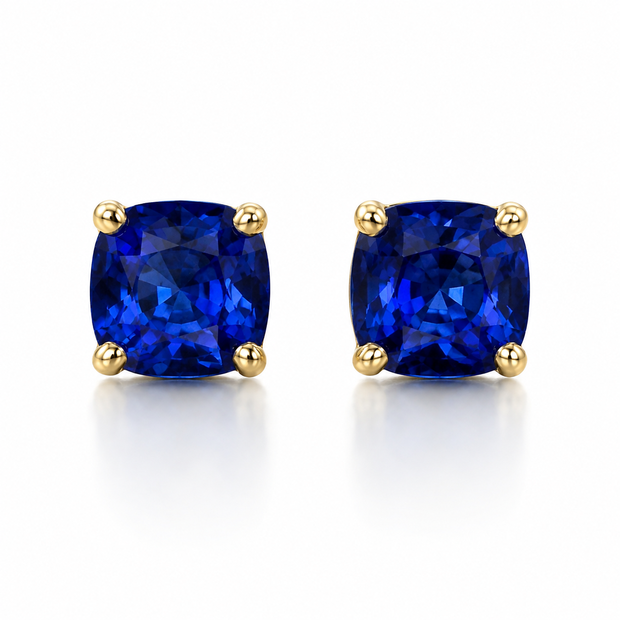 18KY Williams Signature Blue Sapphire Cushion Stud Earrings
