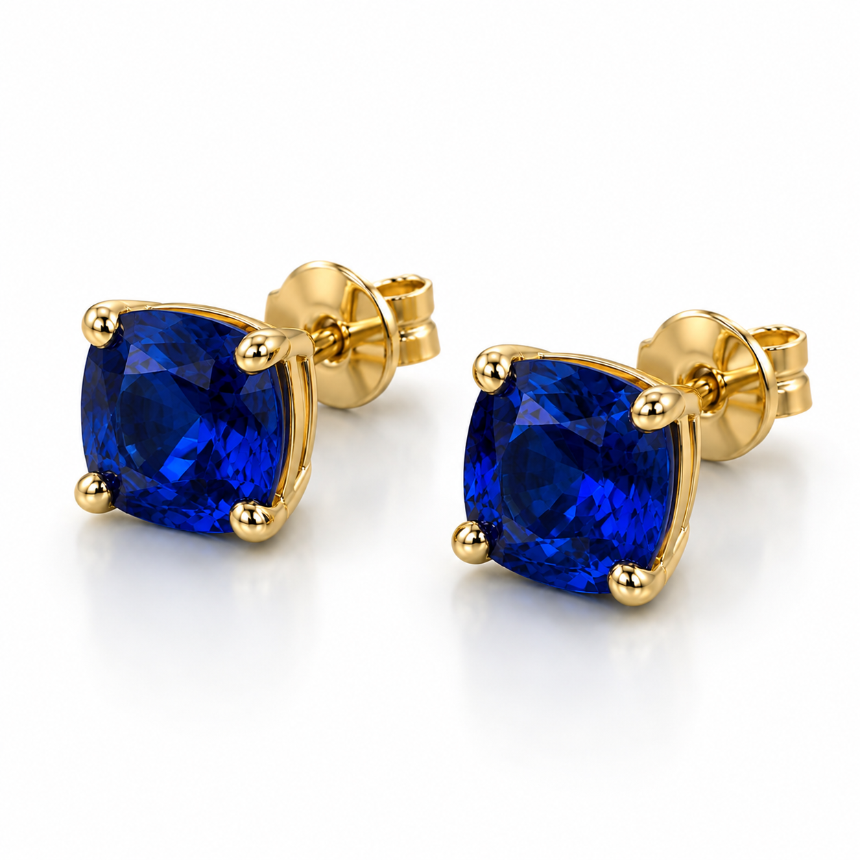 18KY Williams Signature Blue Sapphire Cushion Stud Earrings