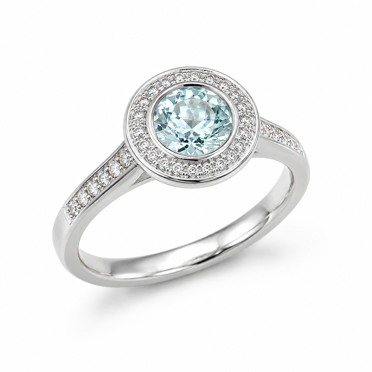 18KW Williams Signature Blue Mist Sapphire Halo Ring