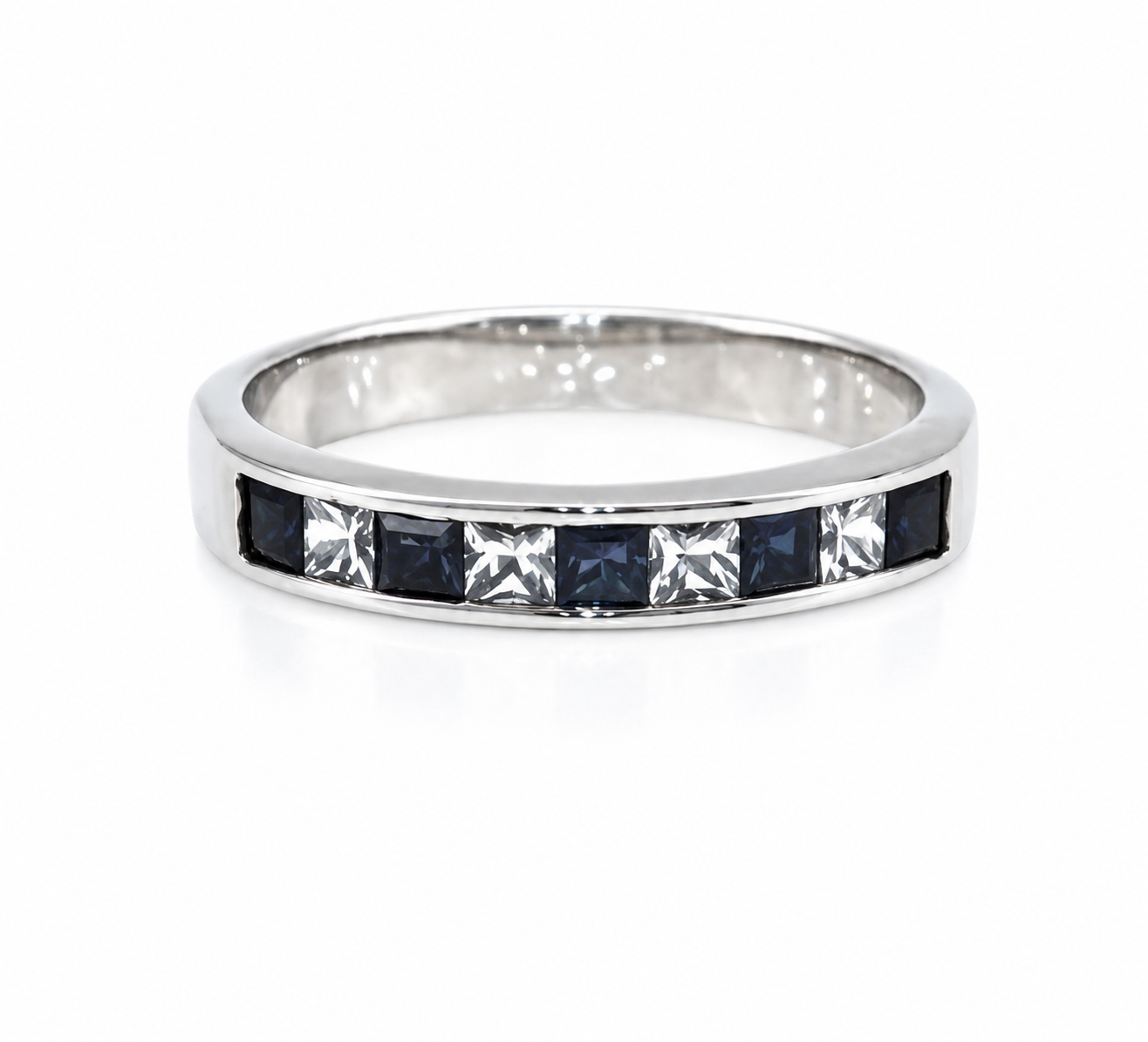 18KW Estate Sapphire and Diamond Alternating Channel Band