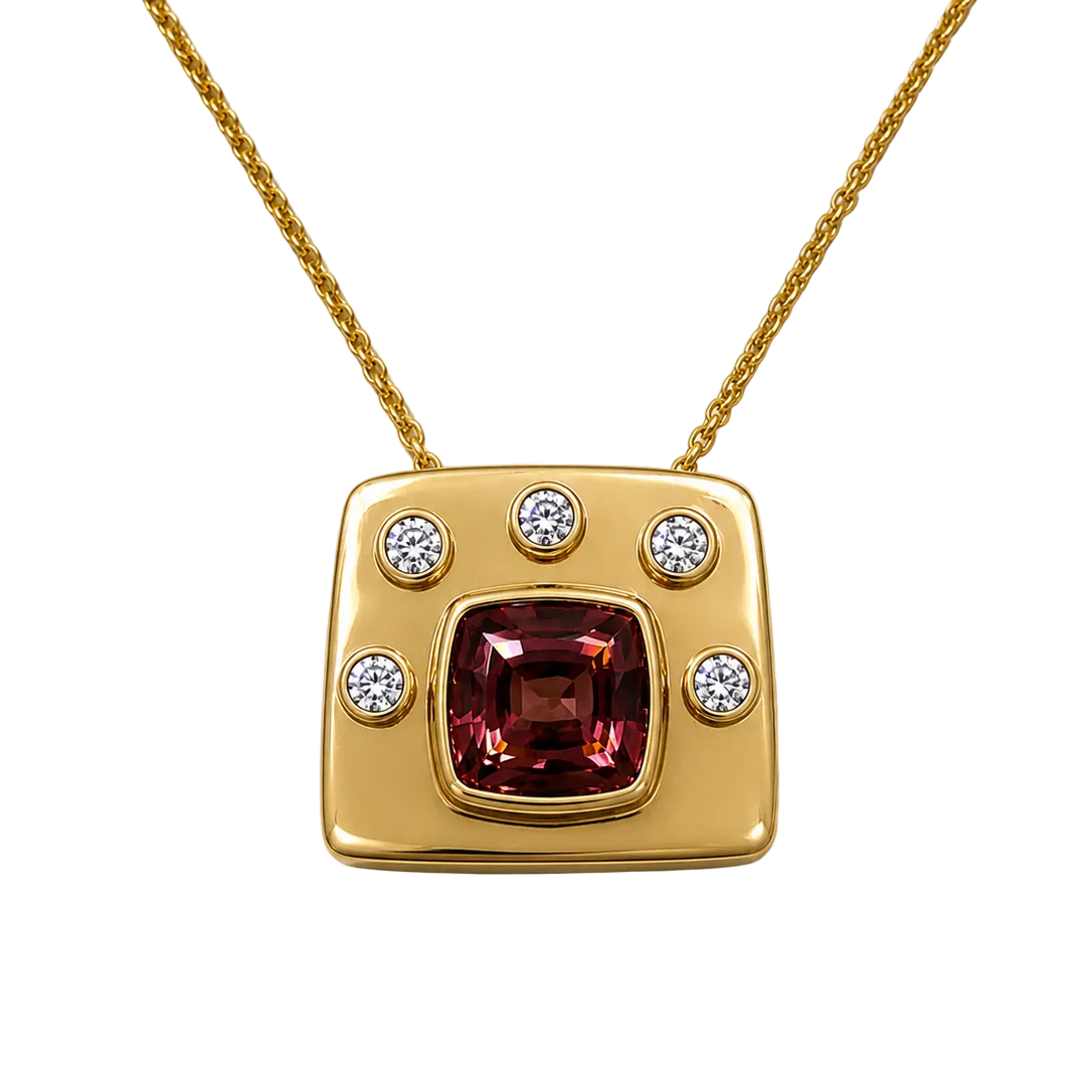 14KY Estate Rose Tourmaline Pendant with Diamond Accents