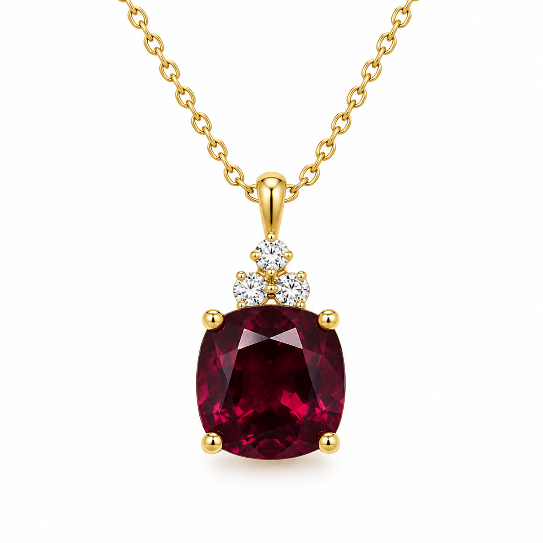 14KY Estate Garnet Pendant with Diamond Accent