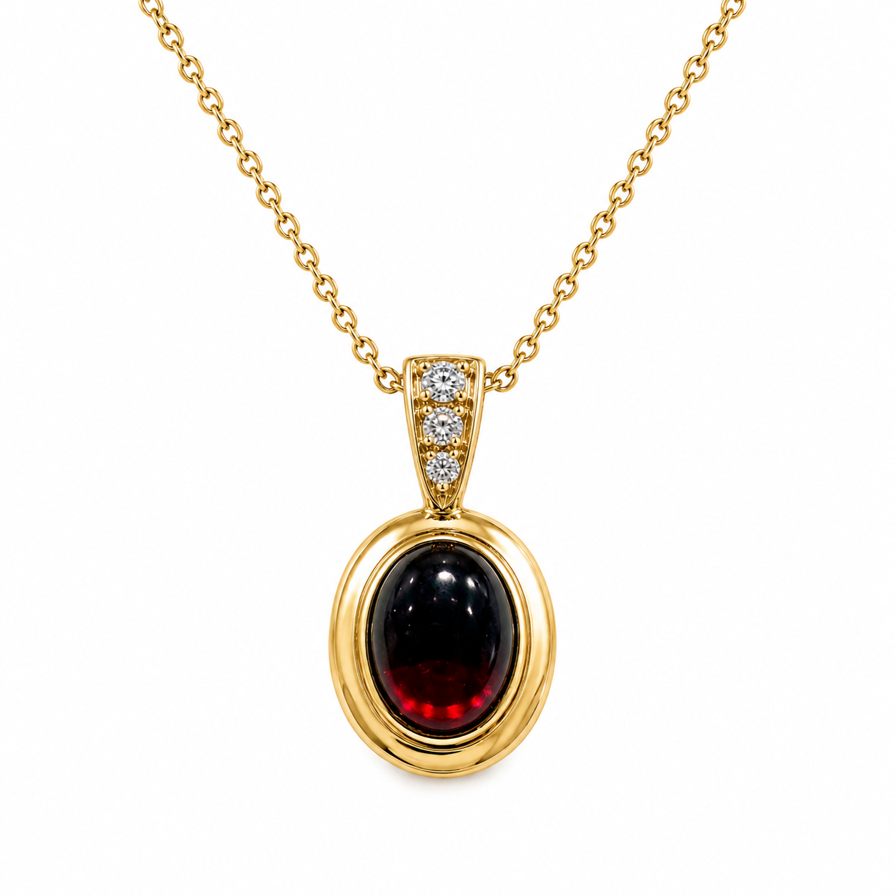 14KY Estate Cabochon Garnet Pendant with Diamond Accent