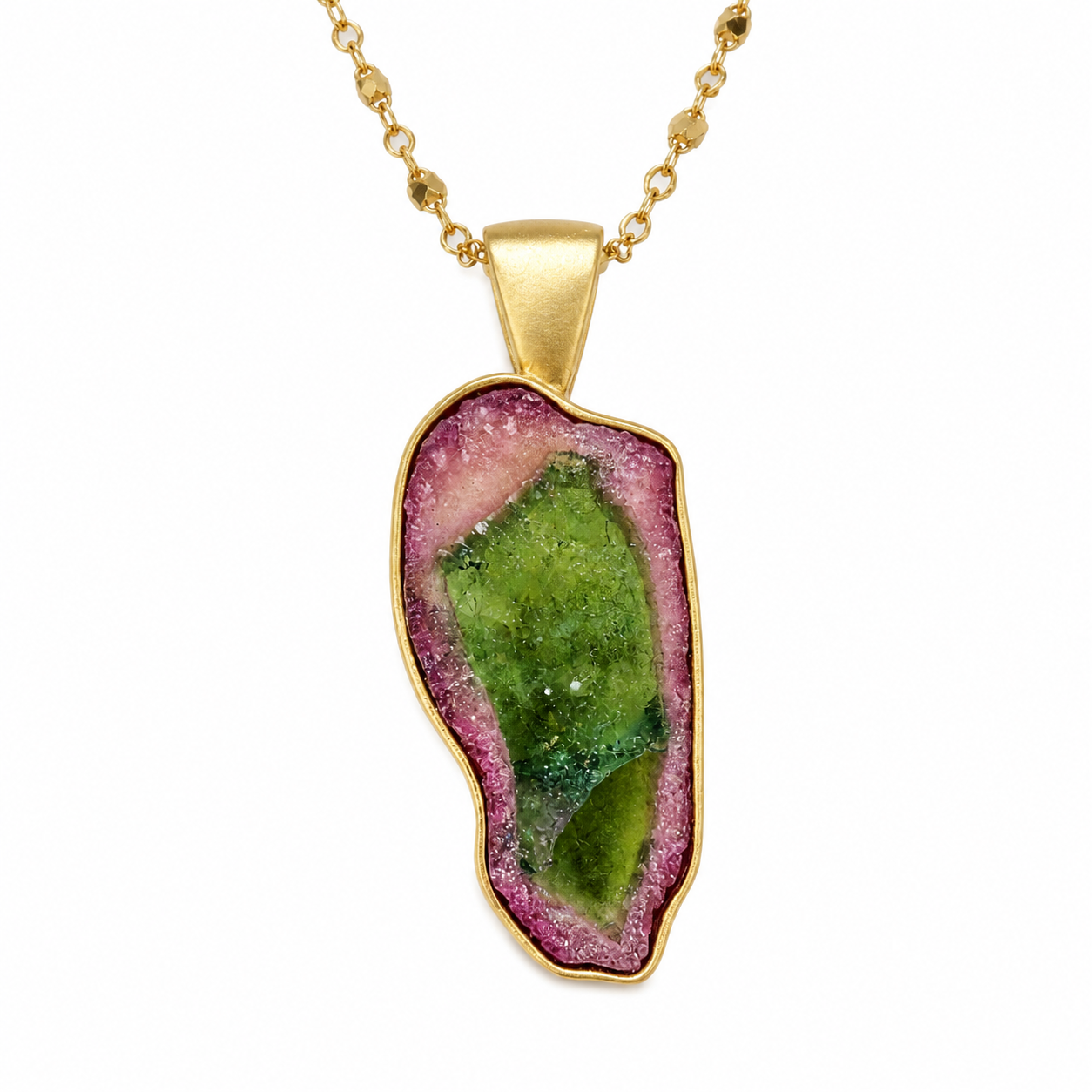 14KY Estate Watermelon Tourmaline Slice Pendant