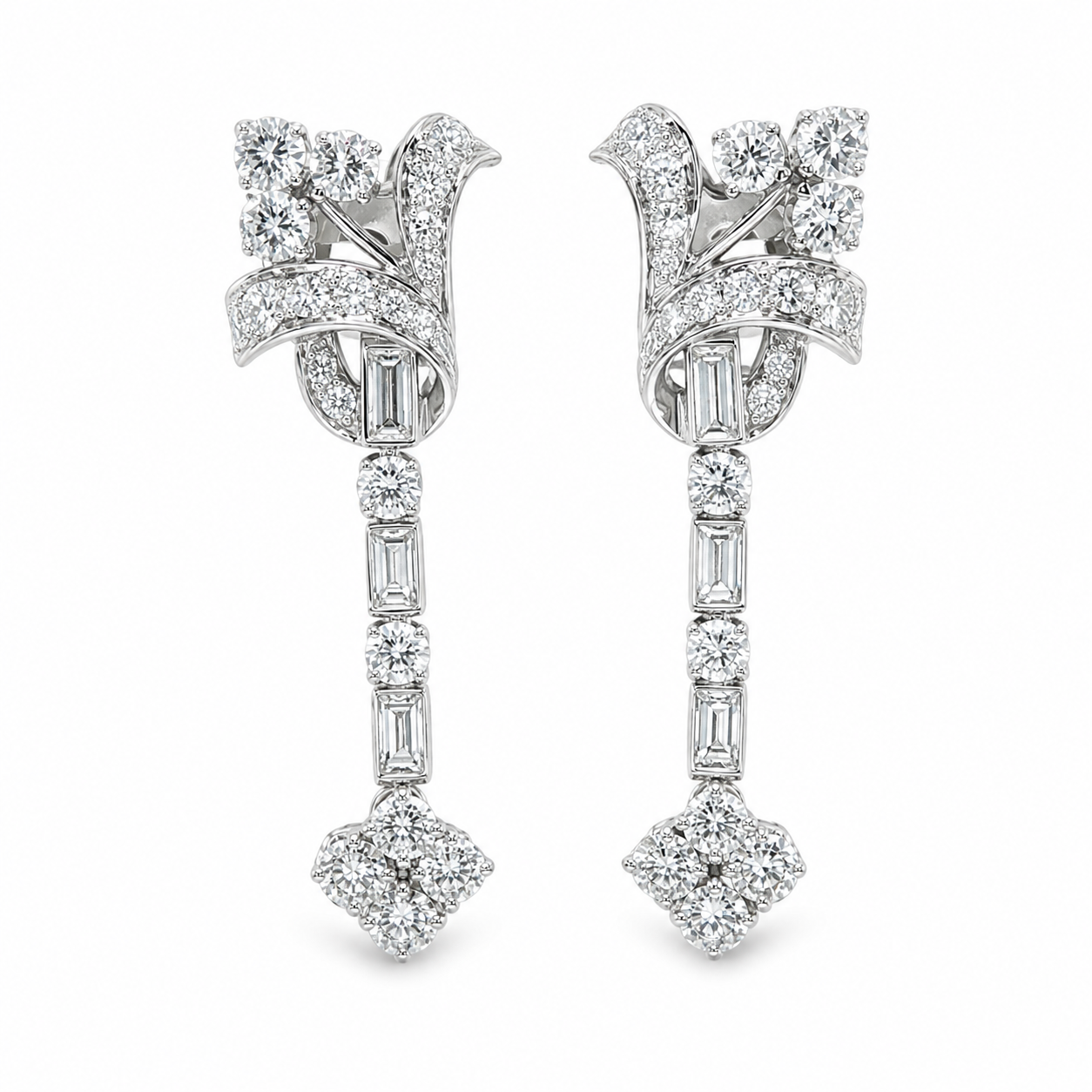 Platinum Estate Vintage Diamond Drop Earrings