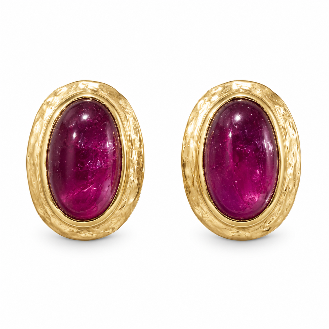 14KY Estate Pink Tourmaline Cabochon Bezel Set Stud Earrings