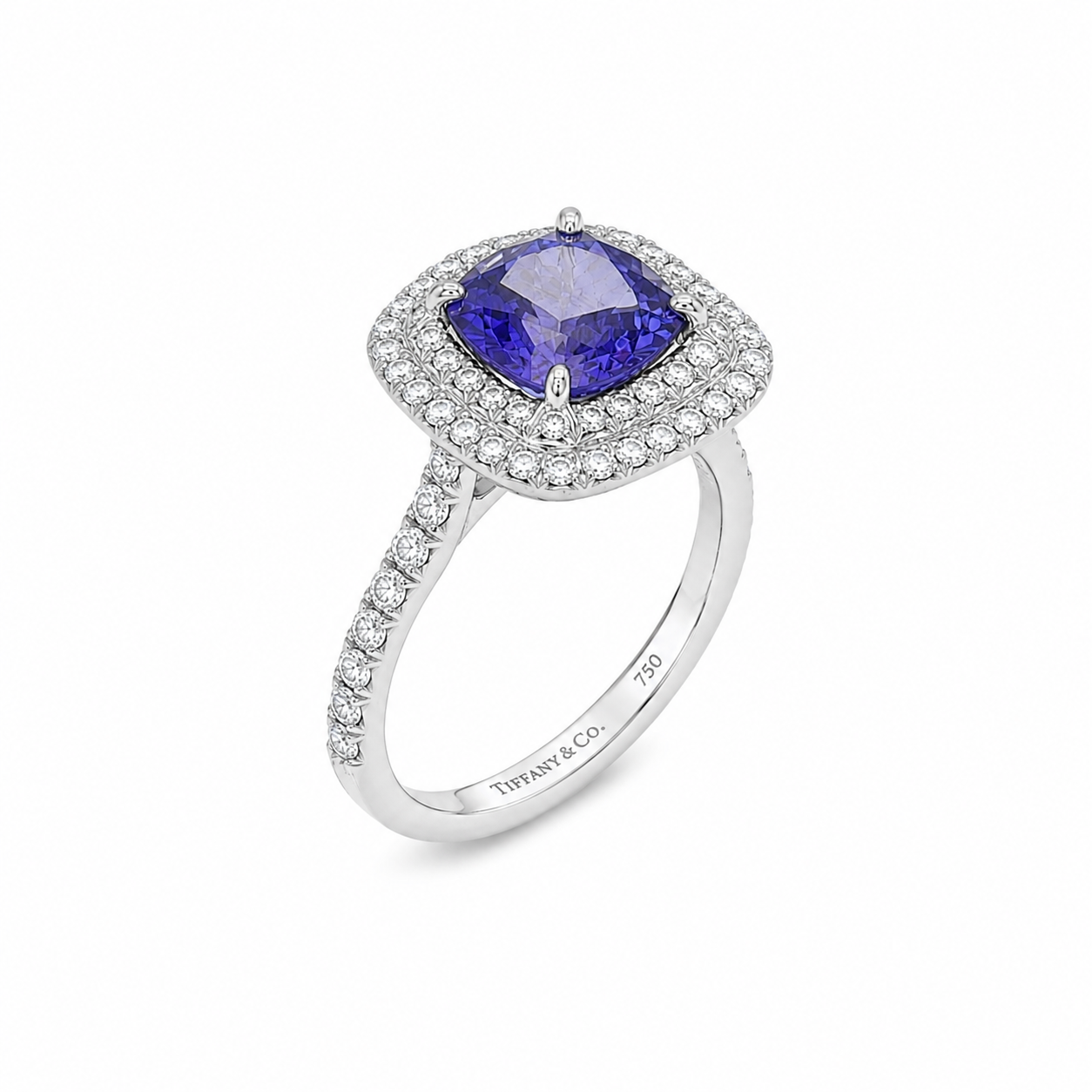 Platinum Estate Tiffany and Co. Tanzanite Ring with Diamond Halo