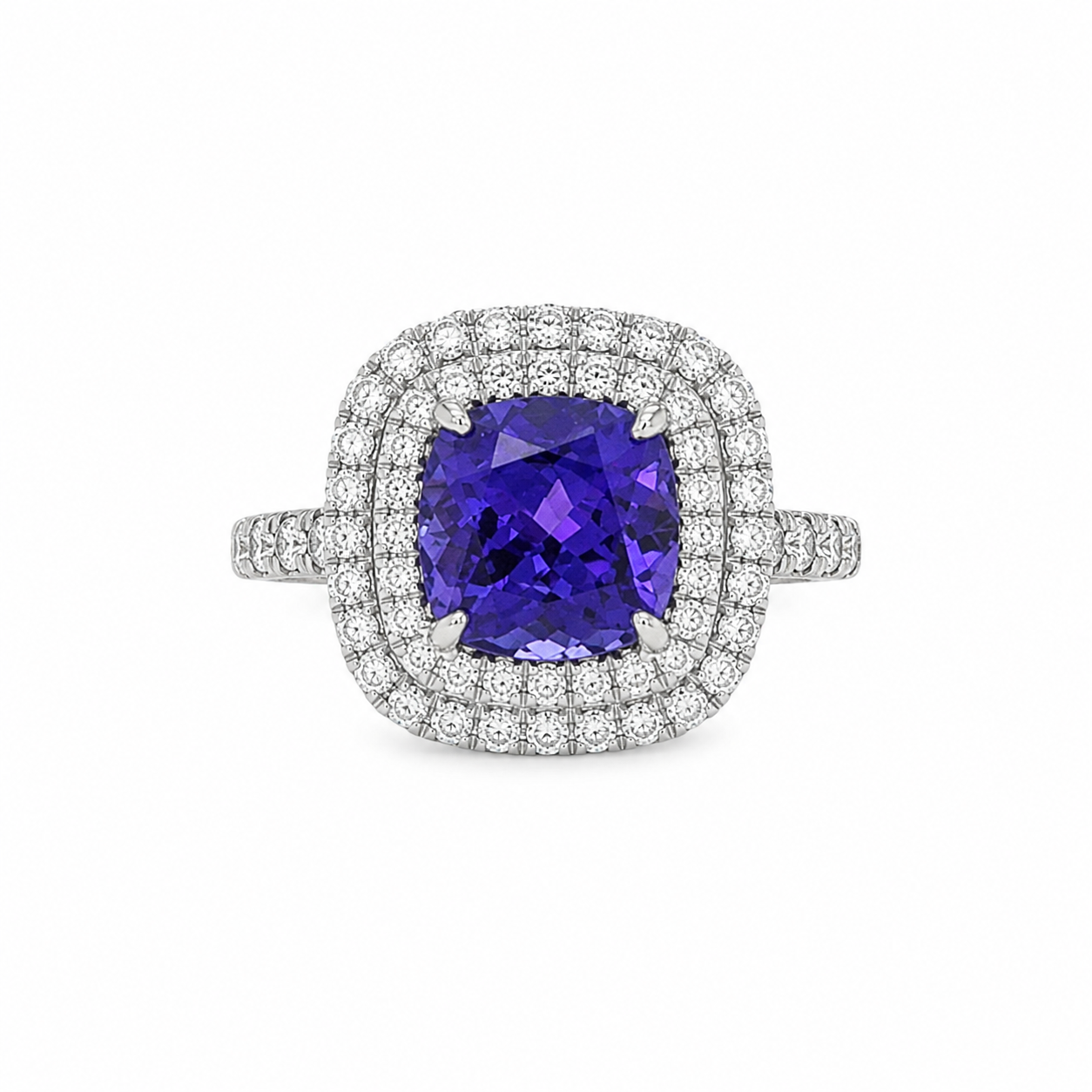 Platinum Estate Tiffany and Co. Tanzanite Ring with Diamond Halo
