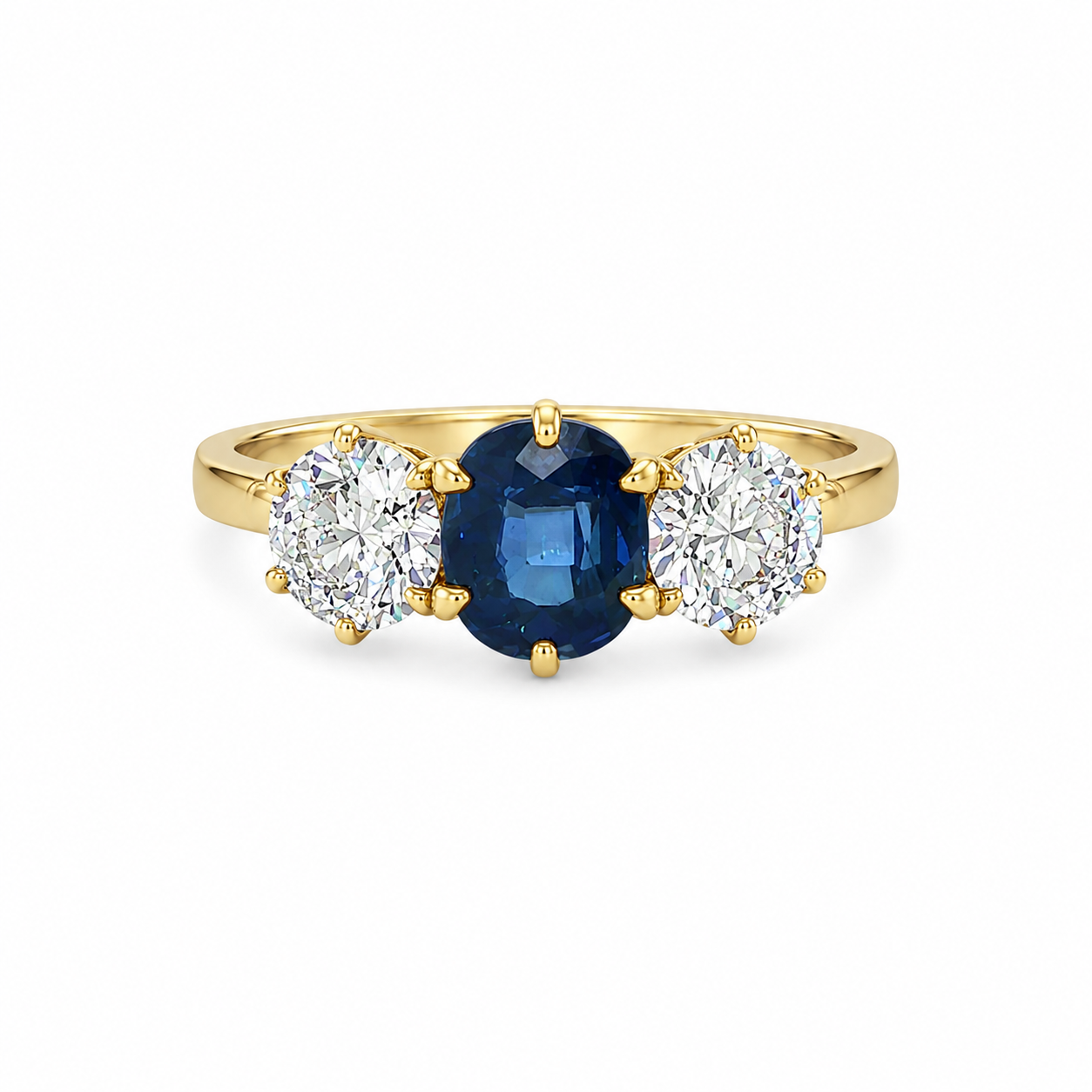 18KY Estate Blue Sapphire and Diamond Three Stone Ring
