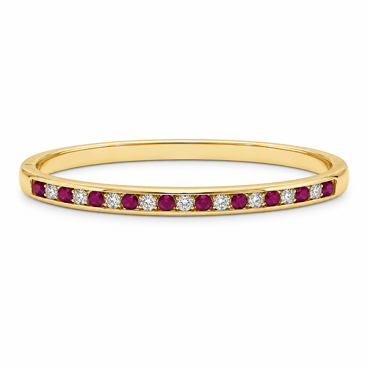 14KY Estate Ruby and Diamond Channel Set Bangle Bracelet