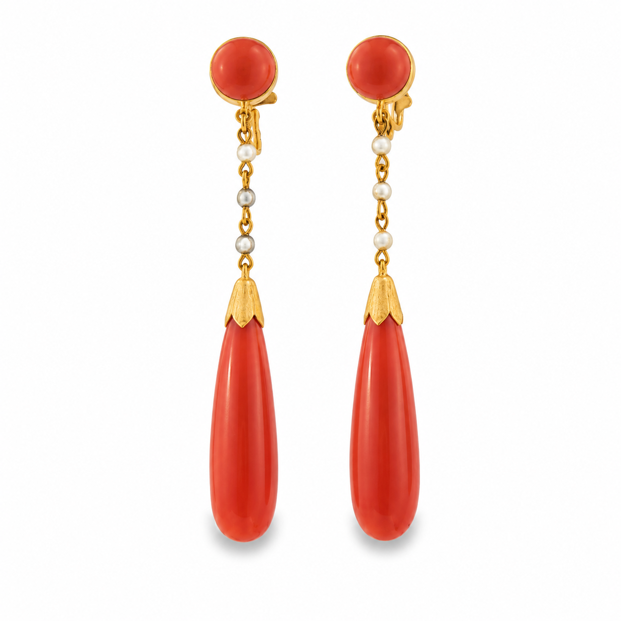 10KY Estate Coral Drop Earrings with Pearl Accent