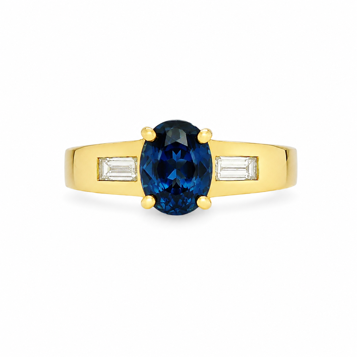 18KY Estate Blue Sapphire and Diamond Three Stone Ring