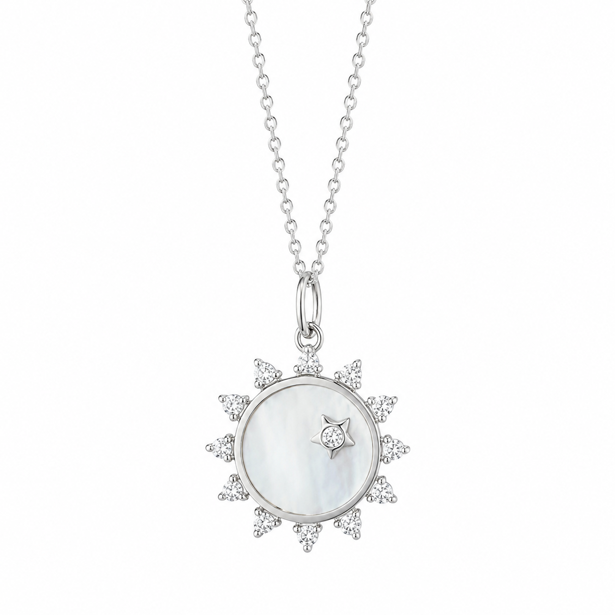 SS Mini Mother Of Pearl Sapphire "Happiness" Sun Charm