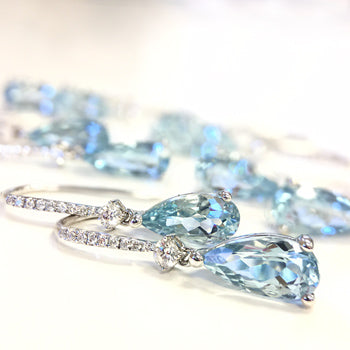 18KW Parade Aquamarine Drop Earrings with Diamond Accent