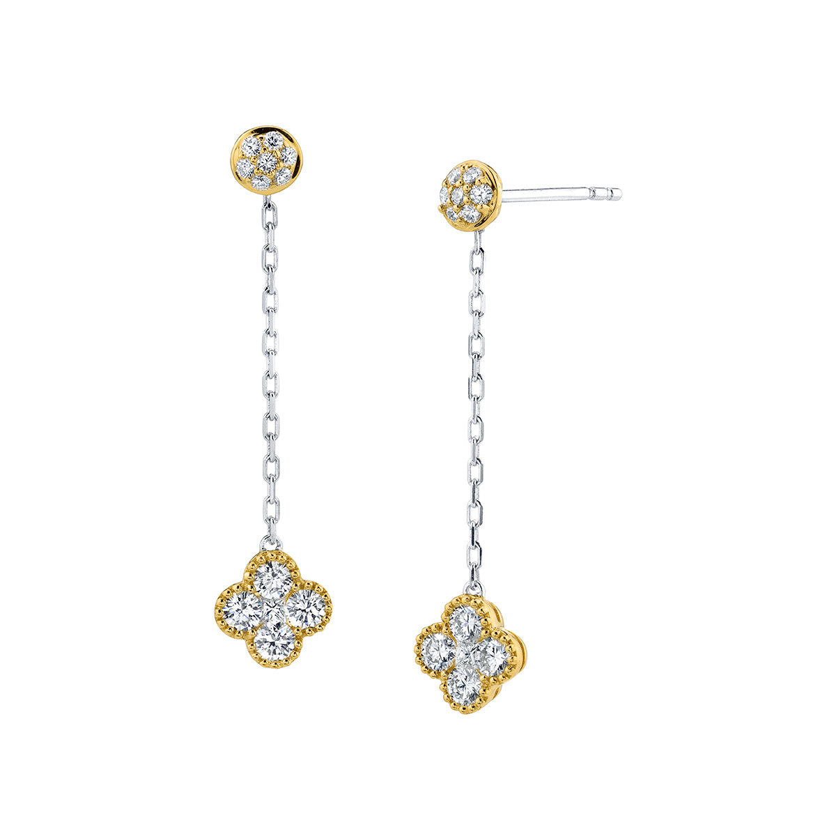 18KY/W Parade Dangle Clover Earrings with Diamond Accent