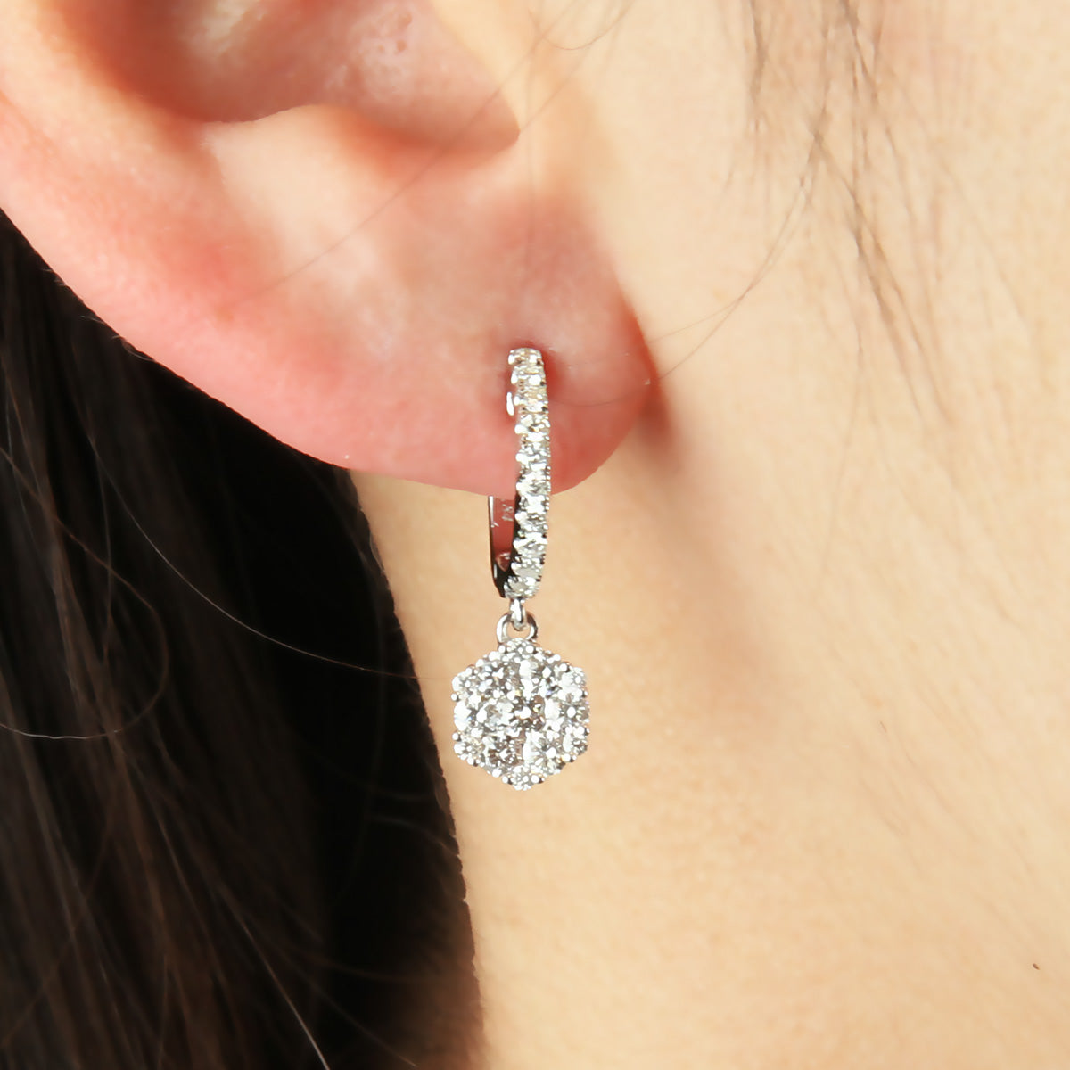 18KW Parade Cluster Diamond Drop Hoop Earrings