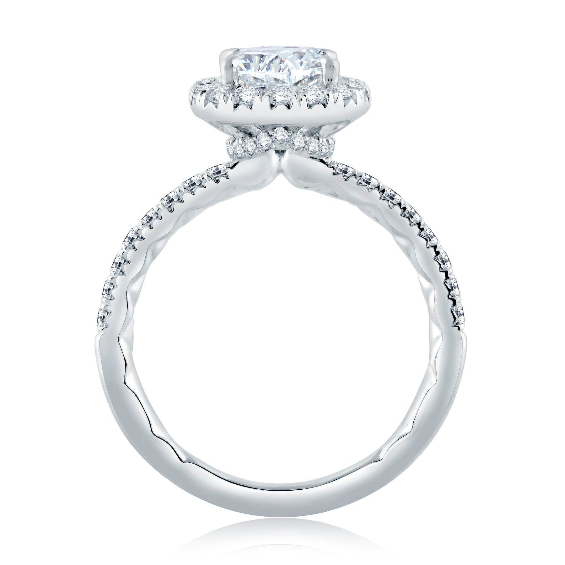 18K WHITE GOLD CUSHION HALO DIAMOND ENGAGEMENT RING