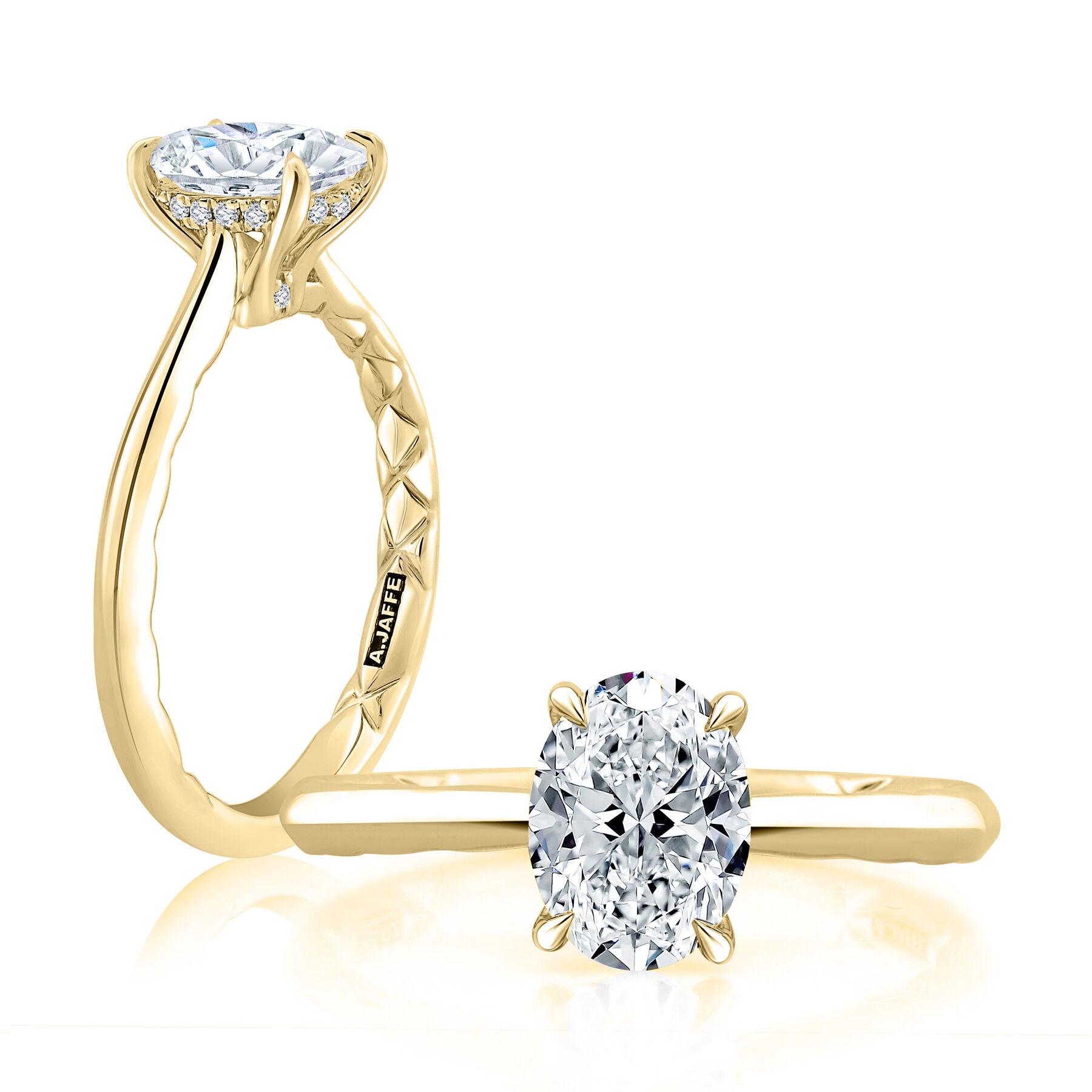 14KY A. Jaffe Oval Solitaire Engagement Ring with Under Halo