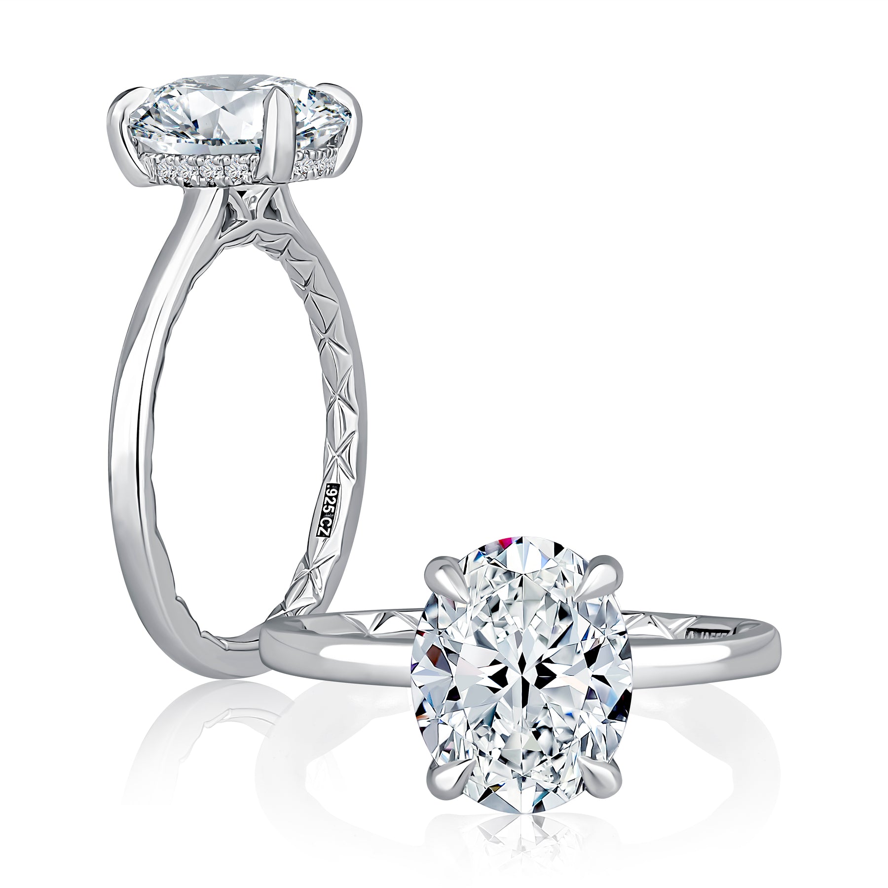 14KW A. Jaffe Oval Solitaire Engagement Ring with Under Halo