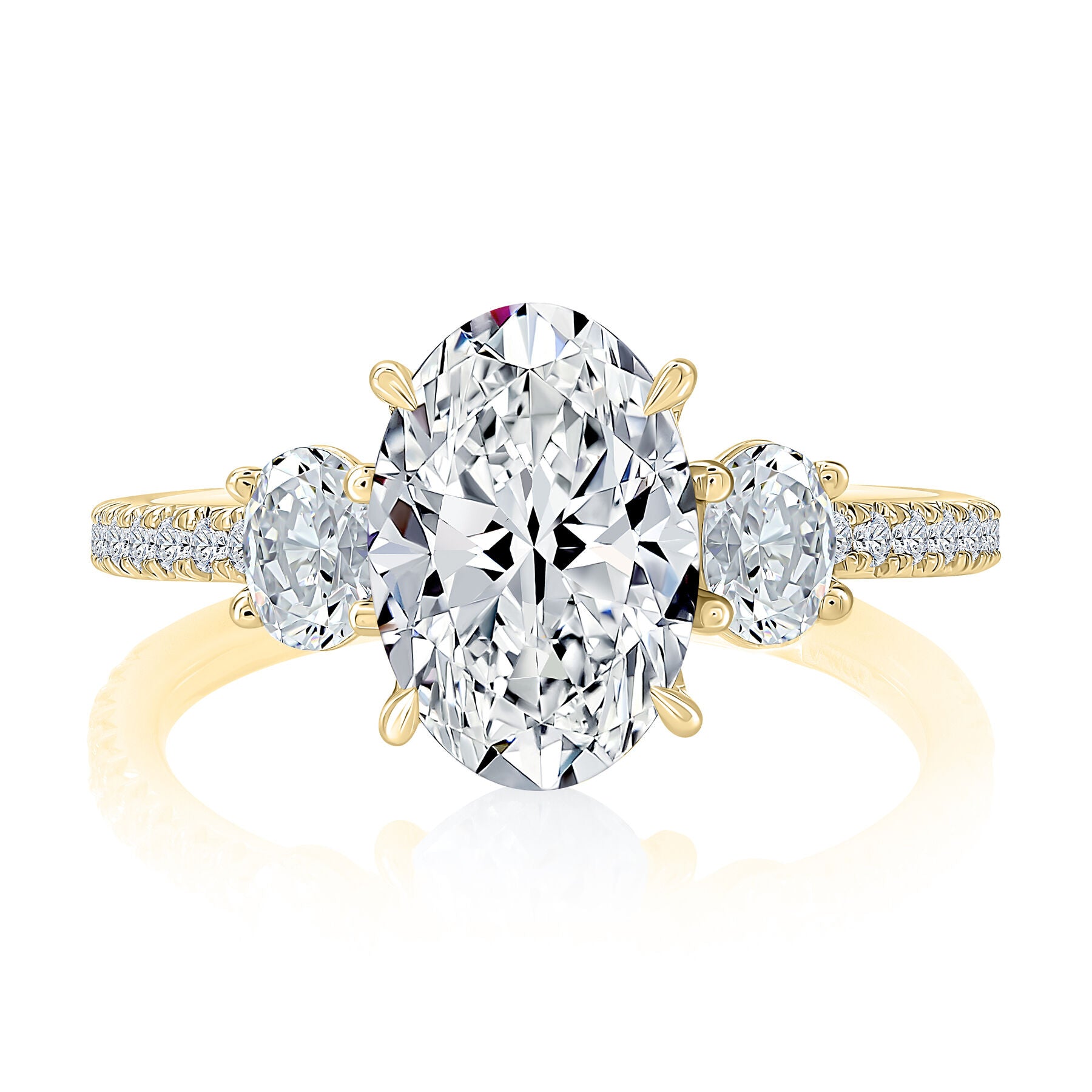 14K YELLOW GOLD 3 STONE DIAMOND ENGAGEMENT RING