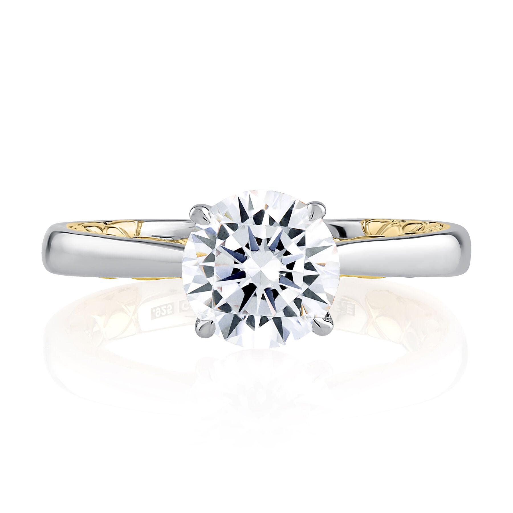 18K WHITE AND YELLOW GOLD SOLITAIRE ENGAGEMENT RING