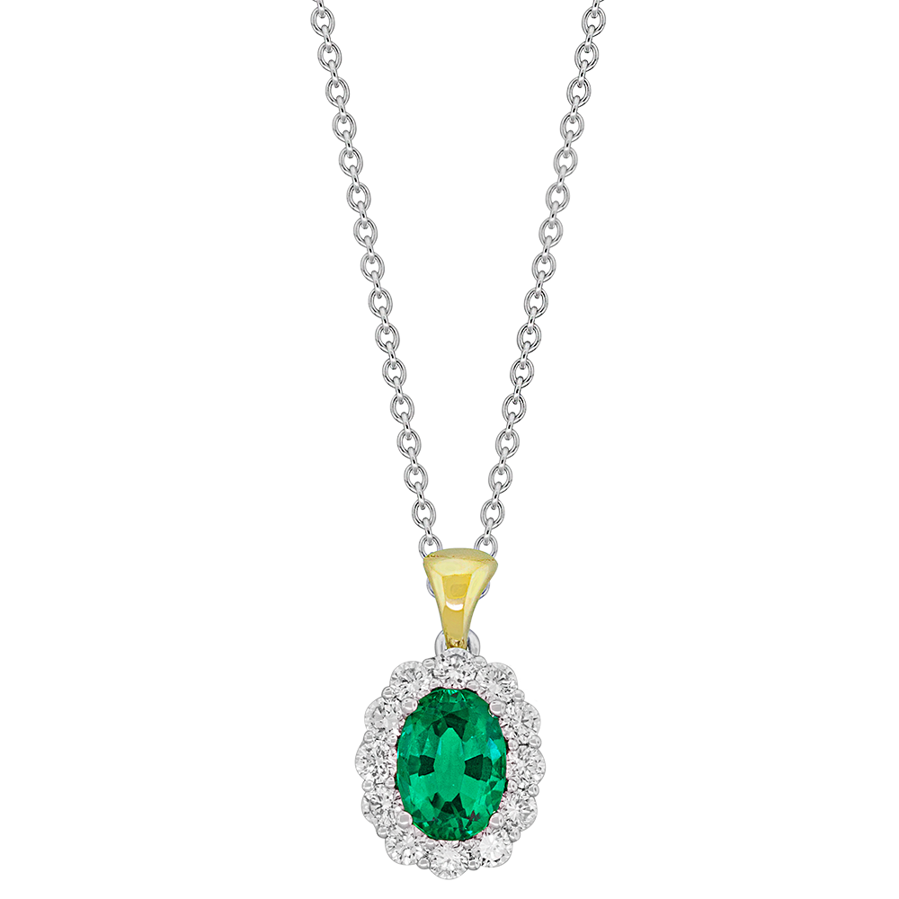 18KW/Y Spark Creation Emerald and Diamond Pendant