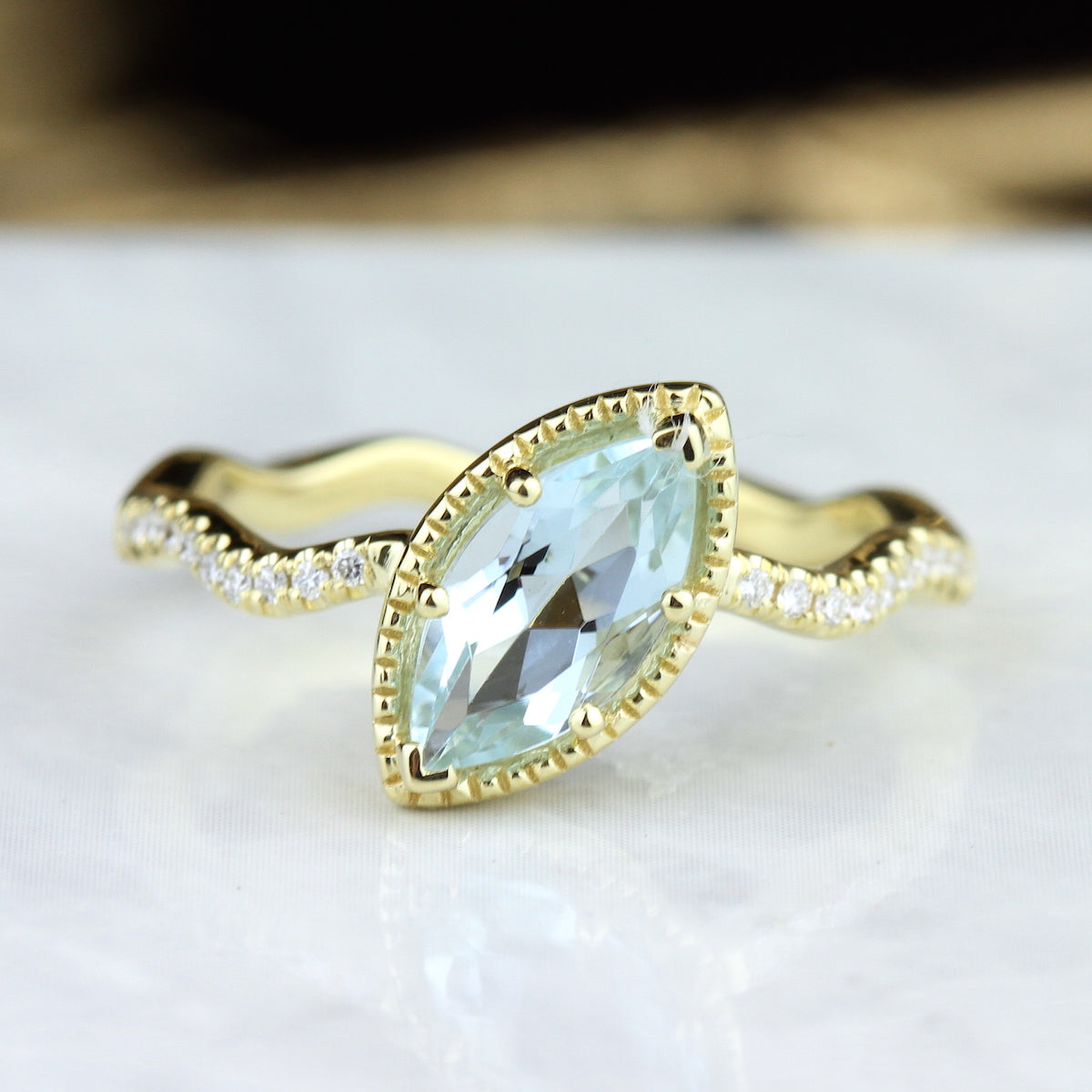 18KY Parade in Color Marquise Aquamarine Contemporary Ring