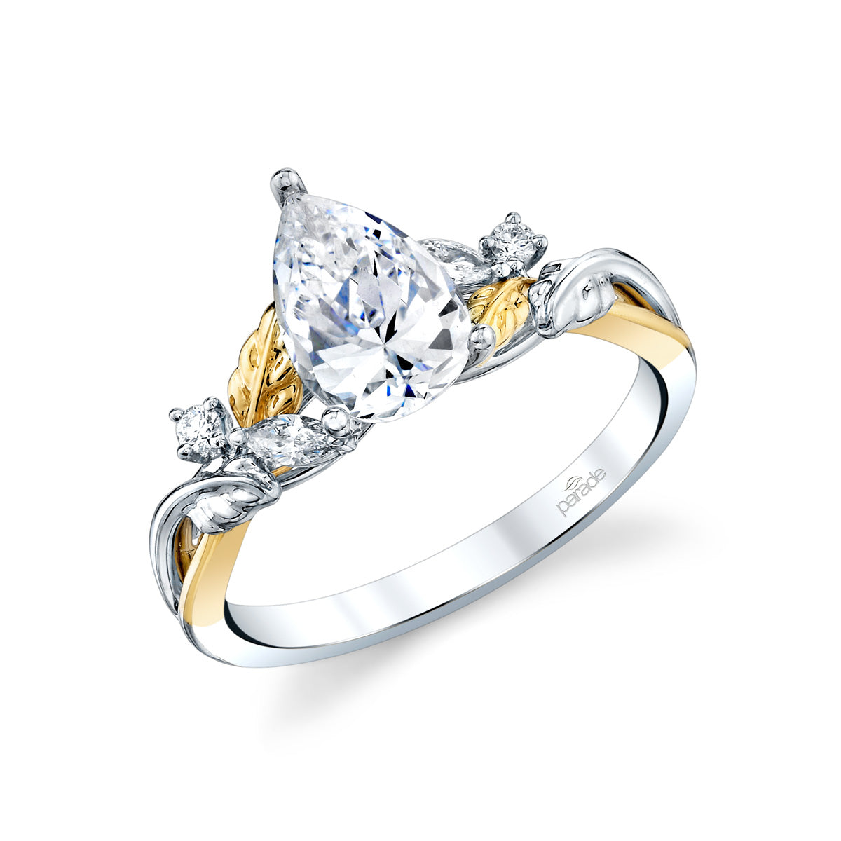 18KW/Y Parade Lyria Two Tone Pear Semi-Mount Engagement Ring