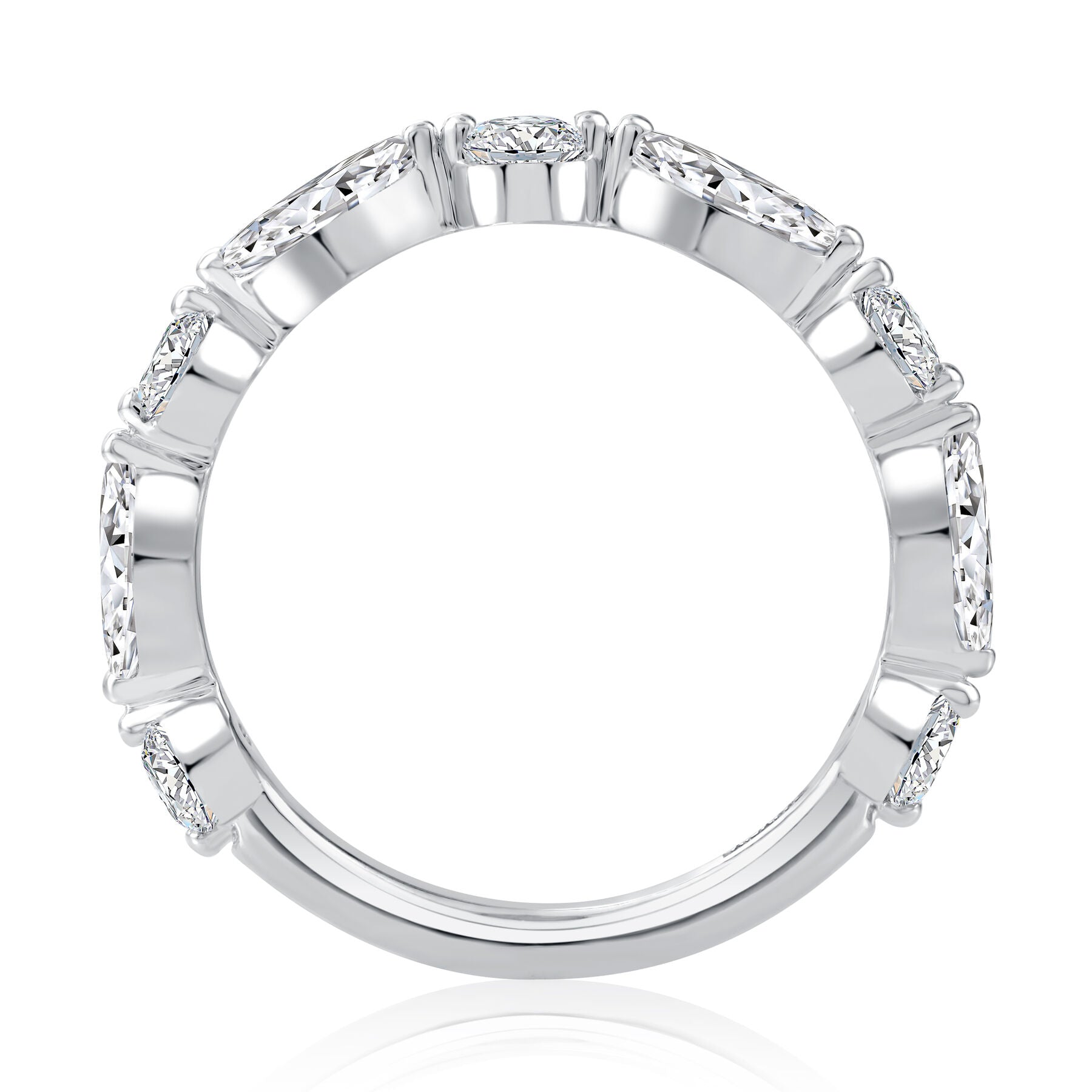 14KW Alternating Marquise and Round Diamond Wedding Band