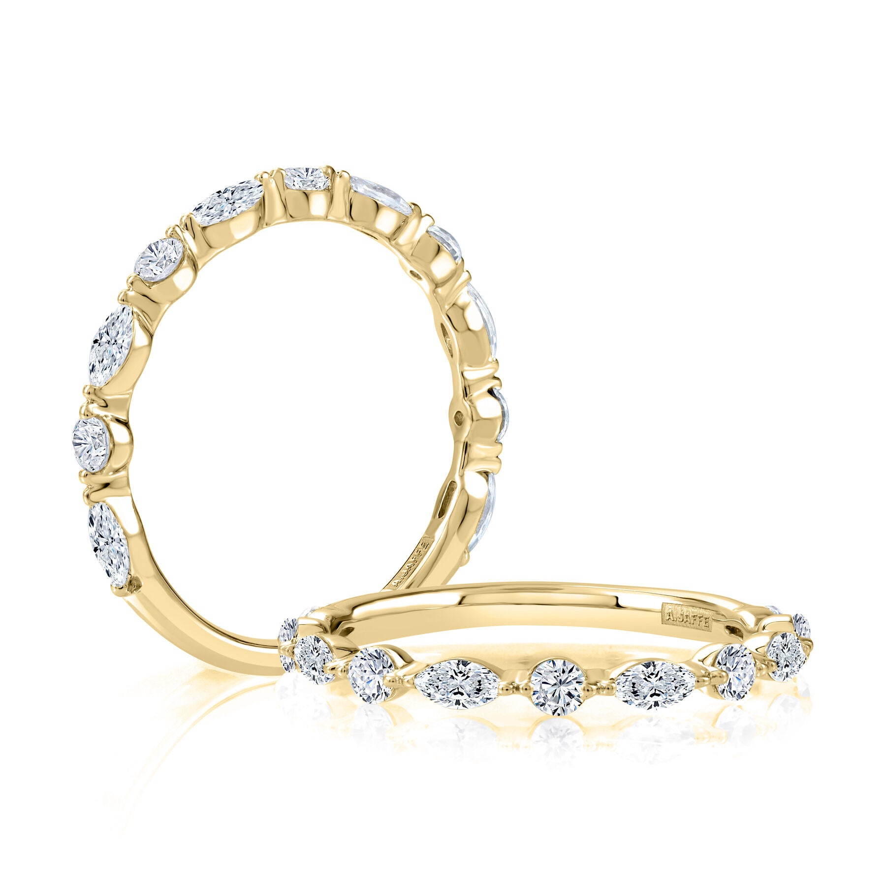 14KY A. Jaffe Alternating Marquise and Round Diamond Wedding Band