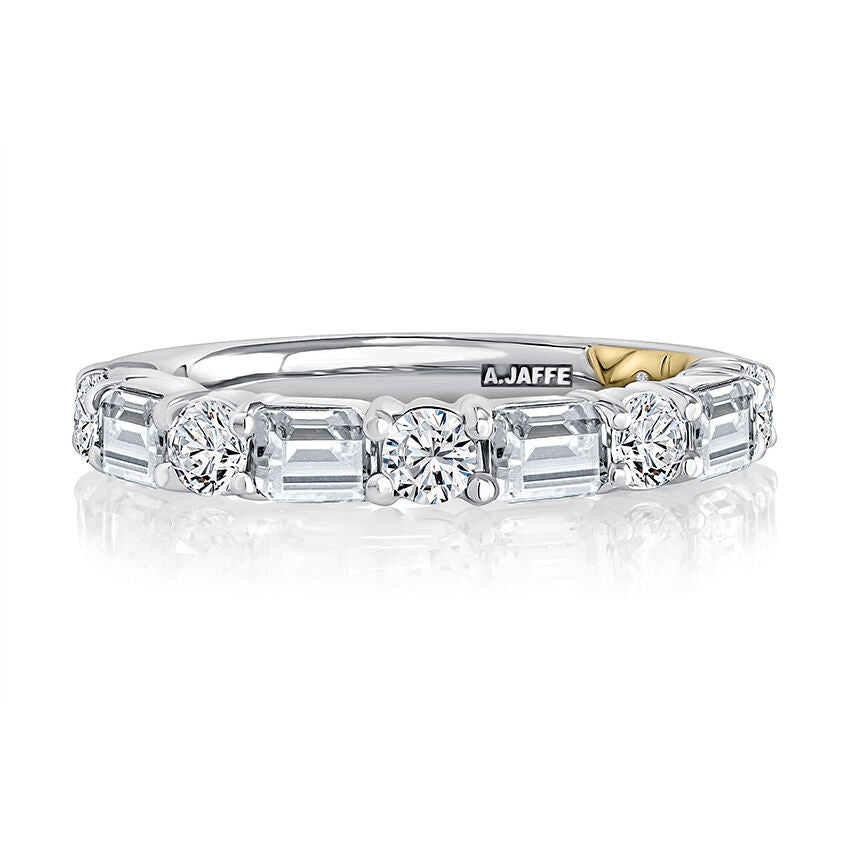 14KW A. Jaffe Alternating Emerald and Round Diamond Wedding Band