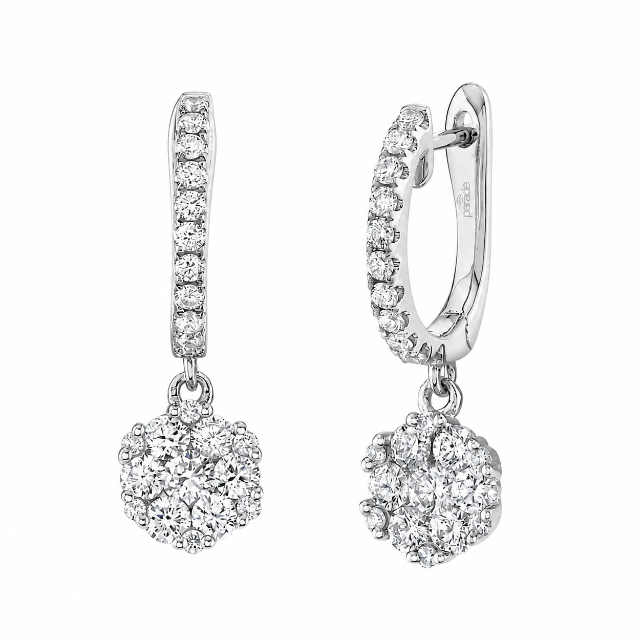 18KW Parade Cluster Diamond Drop Hoop Earrings