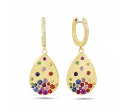 14KY Confetti Rainbow Sapphire & Diamond Pear Earring
